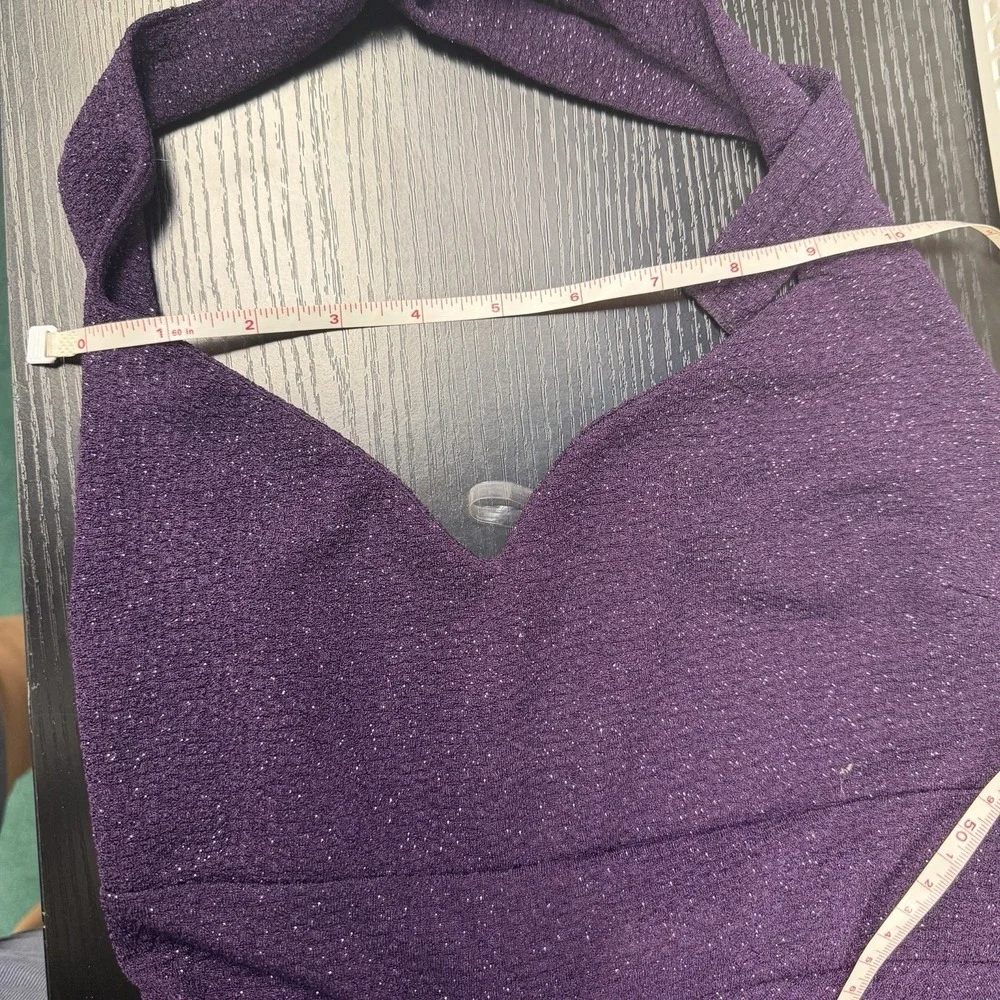 Jacaranda Purple Sparkle Large Mini Halter Bodycon Ruched Cocktail Club Dress - Picture 7 of 9